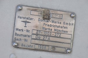 D-EBDR - 1958 Dornier Do 27A -  Dornier-Werke Gmbh - Friederichshafen - Werk München I Data Plate